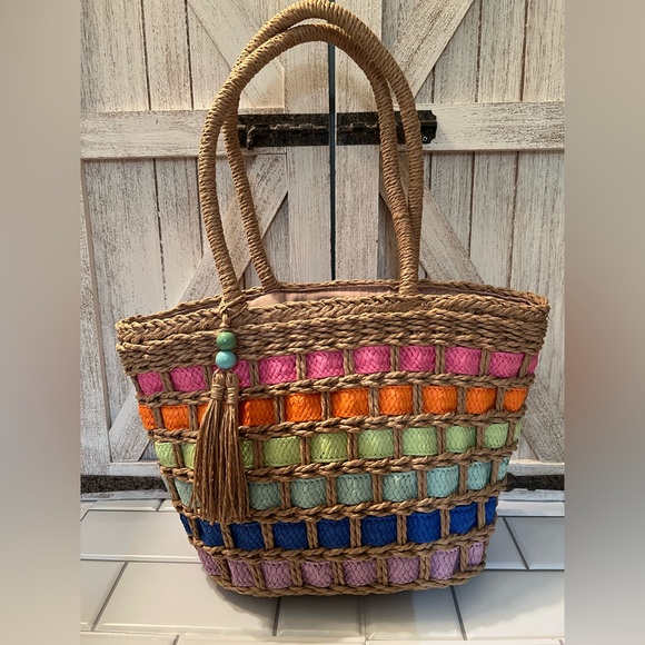Colorful Woven Tote Bag - Picture 1 of 4